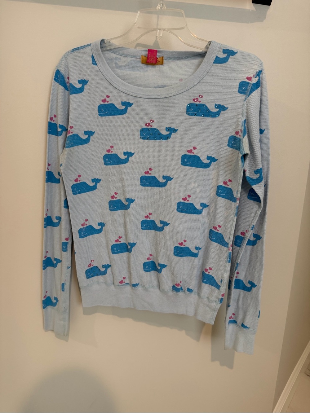 Primp Vintage Blue Whale Print Light Blue Women's Sweater